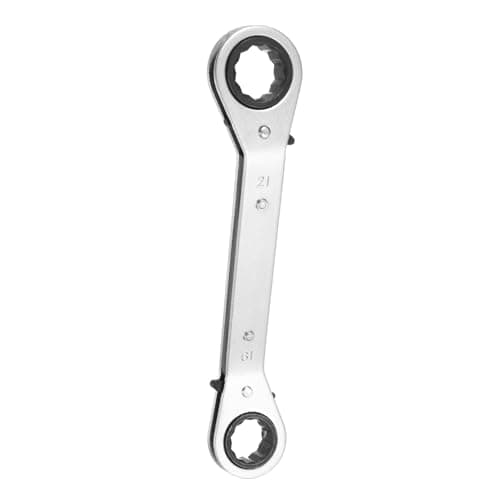 Image of sourcing map Double Box End Reversible Ratcheting Wrench 19mm x 21mm CR-V Steel 25 Degrees Metric Double Head 12-Point 24-Teeth Adjustable Ratchet Gear Socket Spanner, Silver Grey
