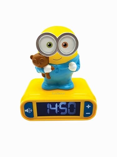 Image of LEXIBOOK, Despicable Me Minions, Bob Nightlight alarm clock, Sounds and Melodies, LCD Backlit screen, Luminous, Snooze, Yellow, RL800DESLXB