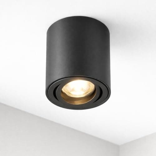 Image of CGC Lighting Modern Ceiling Spotlight Cylinder Surface Mount Adjustable Tilt Downlight GU10 (Black, Round)