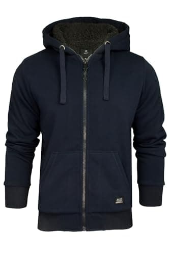 Image of Xact Men’s Sherpa-Lined Full Zip Hoodie Jacket – Zip Up Hooded Top with Kangaroo Pocket, Regular Fit Winter Layer (Navy) XL