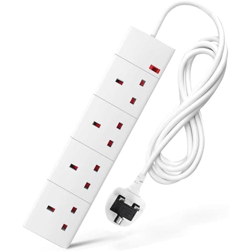 Image of 4 Way Extension Lead 3M UK Plug Extension Socket, 3 Metre Electric Extension Cable, Multi Plug Power Strip Extension Cord – Wall Mountable UK Socket Extensions Mains Strip
