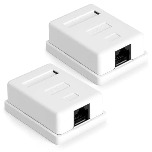 Image of AOOSU CAT 6A Surface Mounted Network Socket, Pack of 2, 1 Port RJ45 Socket, Shielded Junction Box, 10 Gbit/s Ethernet Network, LAN Socket for Wall, Office, Home, Industry