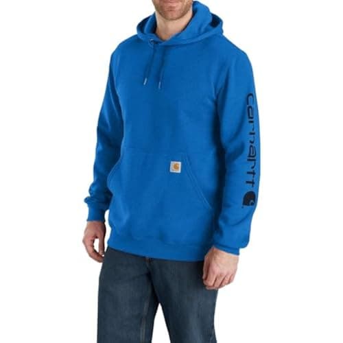Image of Carhartt Men's Loose Fit Midweight Logo Sleeve Graphic Sweatshirt Closeout, Beacon Blue Heather, XS