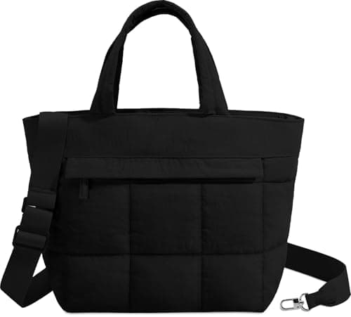 Image of VASCHY Small Puffer Tote Bag for Women, Lightweight Mini Crossbody Quilted Bag Cute Satchel Puffy Tote Handbag Purse for Gym Black