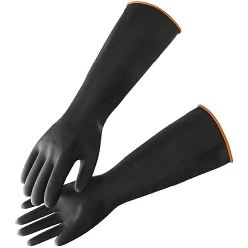 Image of 14" XL Rubber Gloves, Reusable Heavy Duty Latex Gloves Industrial Safety Work Glove, Chemical Resistant Gloves, Waterproof, Resist Strong Acid & Alkali for Household Industry, Non-Slip, 1 Pair
