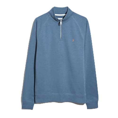 Image of Farah Men's Jim 1/4 Zip Sweatshirt, Blue Tide Marl, M