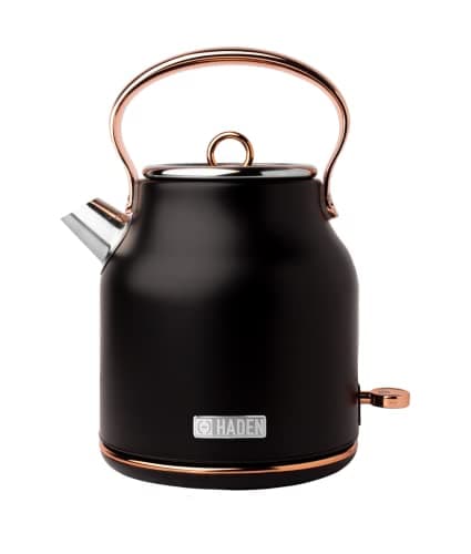 Image of Haden Heritage Black & Copper Cordless Kettle - Traditional Electric Fast Boil Kettle - 3000W, 1.7 Litre