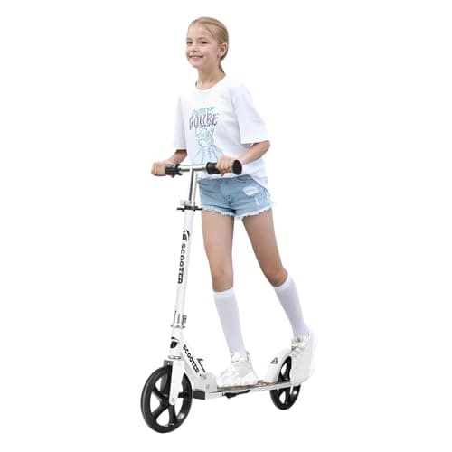 Image of Scooter for Kids Ages 8-12,Adjustable Foldable with Carry Strap and Rear Brake|200mm Big Wheels City Scooter for Kids Ages 6+ (White)