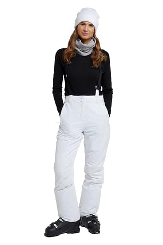 Image of Mountain Warehouse Moon Womens Slim Leg Ski Pant - Water-Resistant Trousers in Rip Stop Fabric with Detachable Braces & Ankle Zips - Best for Skiing & Winter Sports White Women's Size 12