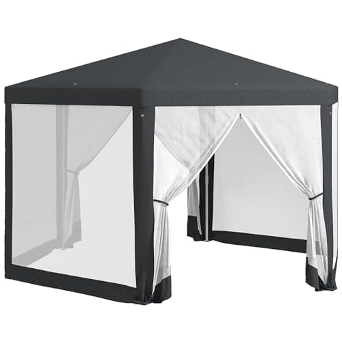 Image of Outsunny 4M Hexagon Gazebo, Netting Party Tent, Patio Canopy Outdoor Event Shelter for Activities, Shade Resistant, Dark Grey