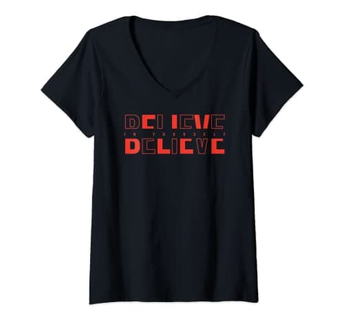 Image of Womens Inspirational Slogan Motivational Quotes Believe in yourself V-Neck T-Shirt
