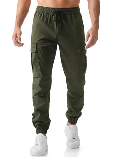 Image of Elegancity Mens Cargo Work Combat Trousers Regular Fit Casual Jogging Pants Drawstring Sweatpants with Pockets (Green, 3XL)