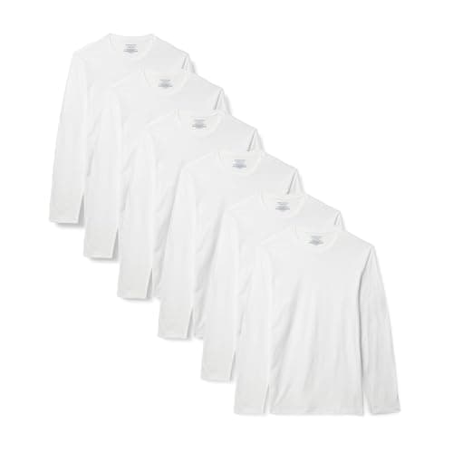 Image of Amazon Essentials Men's Slim-Fit Cotton Crew Neck Vests, Pack of 6, White Long Sleeve, M