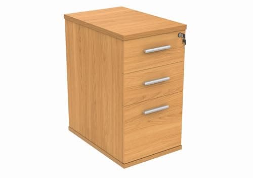 Image of Office Hippo Essentials Heavy Duty Storage Pedestal Unit, File Cabinet Featuring 3 Lockable Drawers, Suitable For Commercial Office, Home And Classroom, Norwegian Beech, 60D x 40.4W x 73Hcm
