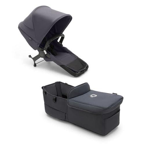 Image of Bugaboo Donkey 5 Twin Extension Set, Converts your Donkey 5 Mono into a Twin pushchair, Side by Side, Improved Design, Reversible Seat and One Hand Steering, Stormy Blue