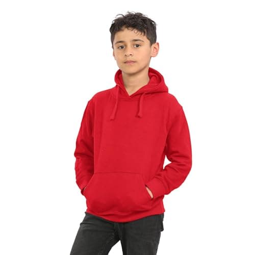 Image of janisramone® Unisex Kids Fleece Hoodies, Plain Long Sleeve Boys and Girls Hoodie with Front Pockets, Soft & Warm Kids Hoodie Sweatshirt Red
