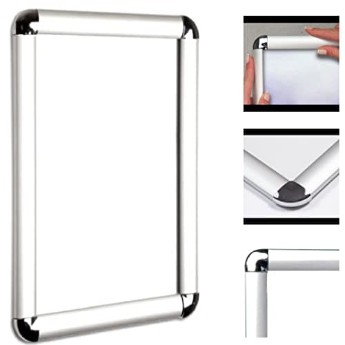 Image of 1 X A2 Wall Mounted Matt Silver Aluminium Snap Shut Frame, Snap Frames With Round Corner wall decoration, 25mm Silver Snap Frame Poster Holder Retail Display SIZES A2 (W) 42 x (H) 59.4 cm