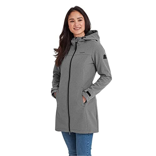 Image of TOG24 Keld Lightweight Long Womens Softshell Jacket, Windproof, Showerproof Zip Up Outdoor Jacket with Hood, Fleece Lined For Warmth, Ideal for hiking, walking and everyday use