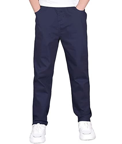 Image of CAMLAKEE Boys Chino Trousers Kids School Straight Fit Cargo Pants Casual Streewear with Elastic Waistband Navy UK:13-14 Years (manufacturers's Size: 170)