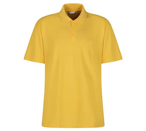 Image of Trutex Kids Yellow Plain School Polo Shirts – Short Sleeve Cotton-Rich Unisex PE Kit Polos for Boys and Girls – Age 11