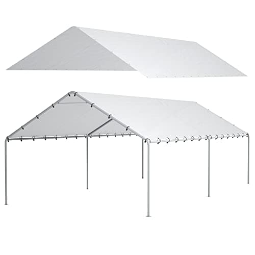 Image of 10 x 20 Ft Carport Replacement Canopy Cover Garage Top Tent Shelter Tarp with Free 48 Ball Bungee Cords,White(Only Cover, Frame Not Include)