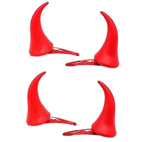 Image of MEISH 2 Pairs Red Devil Hair Clip Devil Horn Hair Accessories Snap Hair Clips Cosplay Props for Halloween Holiday Party