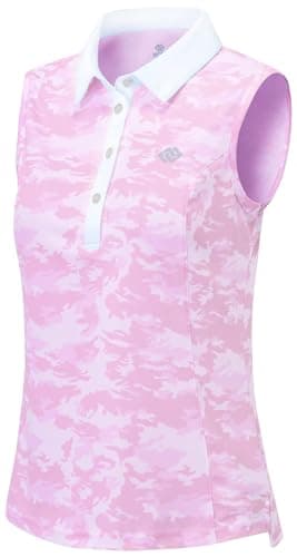 Image of MoFiz Womens Polo Shirts Sleeveless Golf Tennis Tops Ladies Quick Dry Breathable Casual Work Sports T-Shirt Camo Pink Size L
