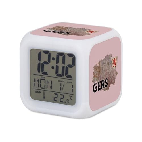 Image of Fabulous Gers 32 Department Auch Antique Map Occitanie Cube Alarm Clock - 8 x 8 x 8 cm - Retro Multi-Coloured LED Lighting