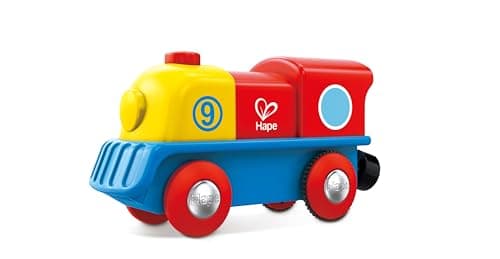Image of Hape Brave Little Engine | Button-Operated Multi-Coloured Train, Exceptional Battery-Powered Train, Red, Yellow + Blue Finish