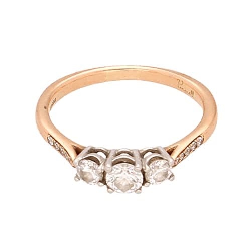 Image of Women's 18Carat Rose Gold 0.70tcw Diamond Three-Stone w/Accents Ring (Size P) 4mm Wide | Luxury Ladies Ring
