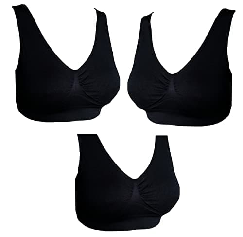 Image of UtopyaUK 3 6 9 Pack Comfort Bra Women Girls Crop Top Seamless Bra Sleep Yoga Bralette Stretch Bras Sports Vest Wireless Post Surgery Bra Wire Free, 3 Black, L