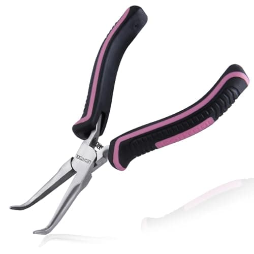 Image of LEONTOOL 5 Inches Mini Bent Needle Nose Pliers with Serrated Jaw Small Bent Long Nose Pliers Tweezers Jewelry Pliers Jewelry Tool for Jewelry Making, Wire Wrapping and Object Gripping with Soft Grip