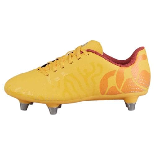 Image of Canterbury Kids Speed Team Junior Soft Ground Rugby Boots Yellow/Orange/Red 4 UK Child