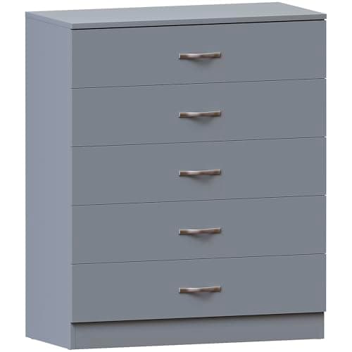 Image of Vida Designs Riano 5 Drawer Chest of Drawers, Metal Handles & Runners, Anti-Bowing Drawer Support, Bedroom, Nursery Furniture, Grey