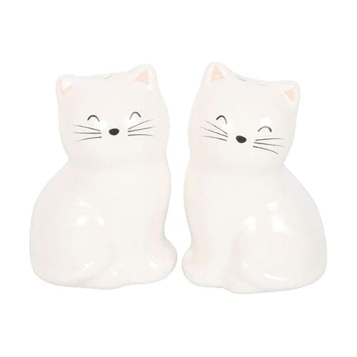 Image of This Sweet Pair of Ceramic Salt and Pepper shakers is Shaped Like Sitting White Cats, Making mealtimes a Little More Purr-sonal. A Delightful Kitchen Table Addition or Gift for cat Enthusiasts.