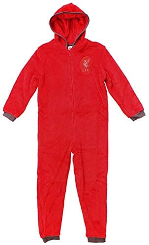 Image of L.F.C Boys Official Liverpool Hooded Fleece Zipper Sleepsuit Onesie Romper Sizes from 3 to 12 Years Red