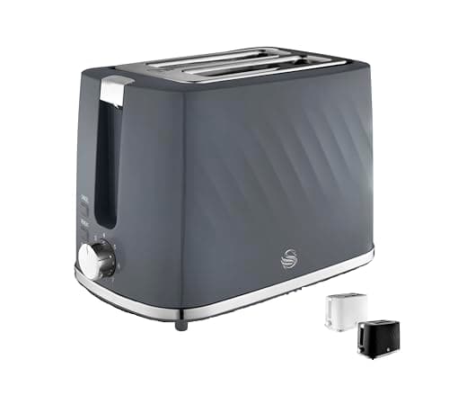 Image of Swan ST14071GRY Windsor 2 Slice Toaster with 7 Browning Levels, Defrost/Reheat/Cancel Functions, Self-Centring Functions and Removable Crumb Tray, 900W, Grey