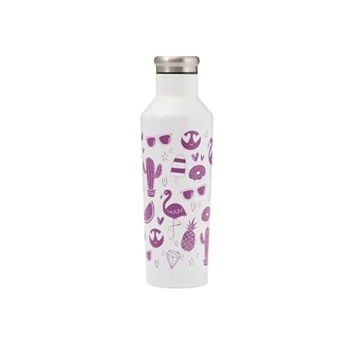 Image of Typhoon Pure 800 ML Colour Changing Steel Water Bottle with Emoji Print Design, Pink & White