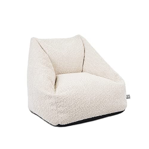 Image of rucomfy Kids Boucle Bean Bag Armchair - Pre-Filled Neutral Toddler Chair for Modern Bedroom and Nursery Decor - 50x46x48cm - Oat