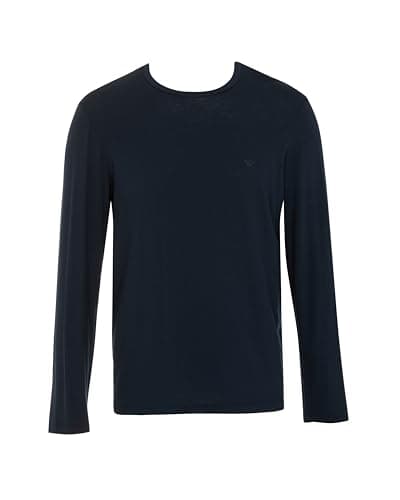Image of EMPORIO ARMANI MAN'S TECH WOOL LONG SLEEVE CREW NECK T-SHIRT BLUE M REGULAR FIT
