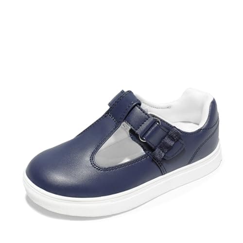 Image of DREAM PAIRS Girls Mary Jane School Uniform Shoes T-Strap Flat Sneakers Toddler Little Kid,Size 9 Little Kid,Navy,SDFL2425K