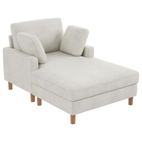 Image of Vesgantti Single Sofa Bed, Corduroy Upholstered 104cm Wide Chaise Lounge Chair Indoor, With 2 Extra Pillows, Perfect For Living Room, Bedroom, Office and Apartment, Tool-free Assembly, Beige