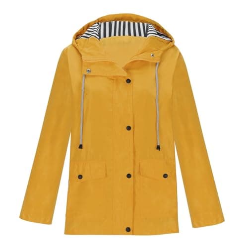 Image of Ladies lightweight padded Jackets Waterproof Jackets For Women UK Casual Zipper Long Sleeve Packable Hooded Ladies Rain Coats Lightweight Outdoor Hiking Clothes Yellow L