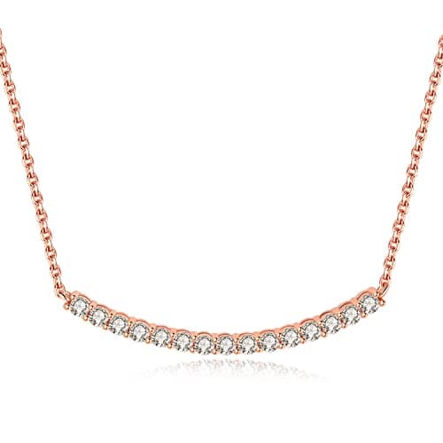 Image of JewelryPalace Round Cut Cubic Zirconia Collar ID Pendant Necklace for Women, 14k Rose Gold Plated 925 Sterling Silver Bar Necklaces for Her, Anniversary CZ Jewellery GIft 18 Inches Chain