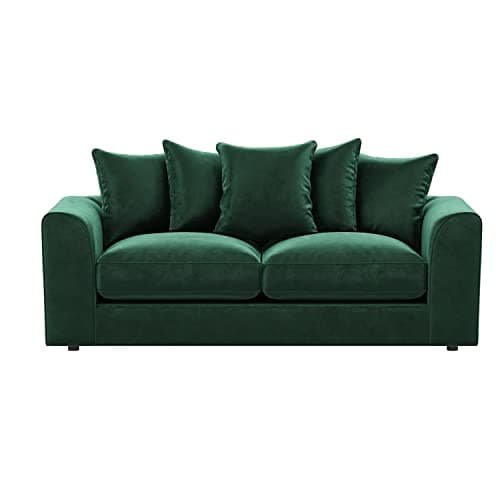Image of Furnishings For Less UK New Brooklyn Full Fibre Green Plush Velvet 3 Seater Sofa (Green, 3 Seater)