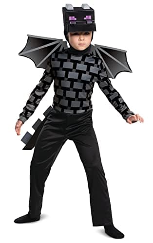 Image of DISGUISE Official Minecraft Ender Dragon Costume Kids Black, Minecraft Fancy Dress Up Outfit for Boys Children Week Birthday S