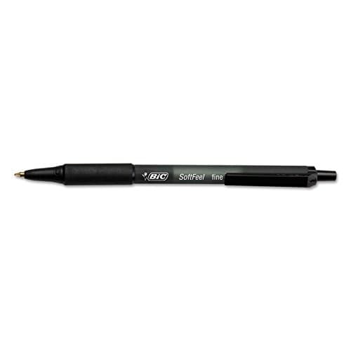Image of BIC Soft Feel Retractable Ballpoint Pen, Fine Point (0.8 mm), Black, 12 Pens