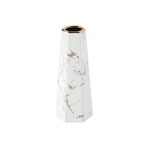 Image of 8inch White Gold Finish Marble Ceramic Flower Vase Home Decor Vase and Table Centerpieces Vase for Friends and Family, Christmas, Wedding, Bridal Shower