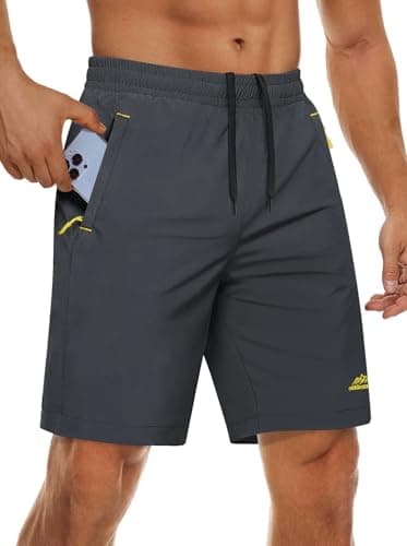 Image of MAGCOMSEN Men Workout Shorts with Pockets Casual Athletic Shorts Mens Gym Running Summer Hiking Camping Shorts Dark Grey,34