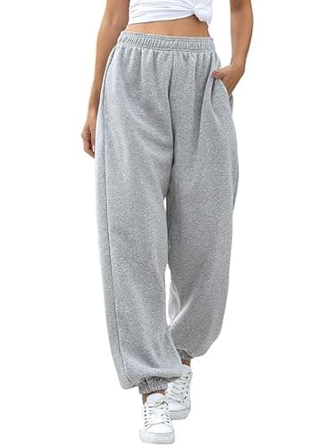 Image of Love My Fashions Women's Plain Gym Sport Jogger Sweatpants & Winters Joggers Pockets Pants and Baggy Elastic Waist Trousers for Casual Hip Hop, Gym and Jogging Light Grey